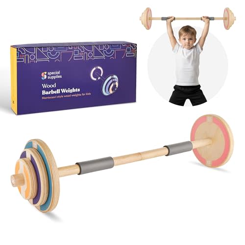Special Supplies Kids Wooden Play Workout Weights - Adjustable Barbell Weight for Home Gym Equipment, Perfect Exercise Workout Set for School or Home Fitness Activities, Pastel Colors (1 Barbell)