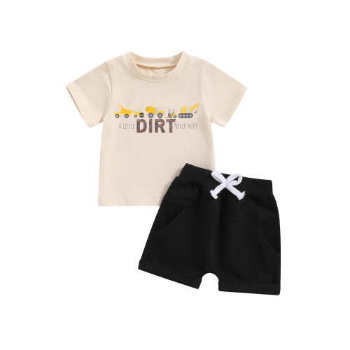 Baby Kids Boys Summer Outfits 6 12 18 24 Months 2T 3T 4T Letter Print Short Sleeves T-Shirt and Elastic Shorts for 2 Piece Vacation Clothes Set