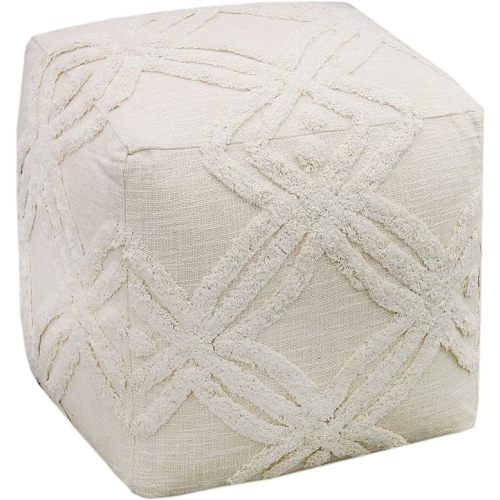 COTTON CRAFT Hand Tufted Pouf Ottoman - Bedroom Dorm Home Accent Foot Stool Bean Bag - Versatile Modern Comfortable Prefilled Woven Cotton Square Pouf Footrest - 16 x 16 x 16 inches - Ivory