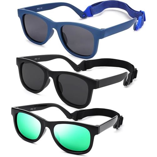 Flexible Polarized Baby Sunglasses with Strap Adjustable for Toddler & Newborn Infant 0-18 Months