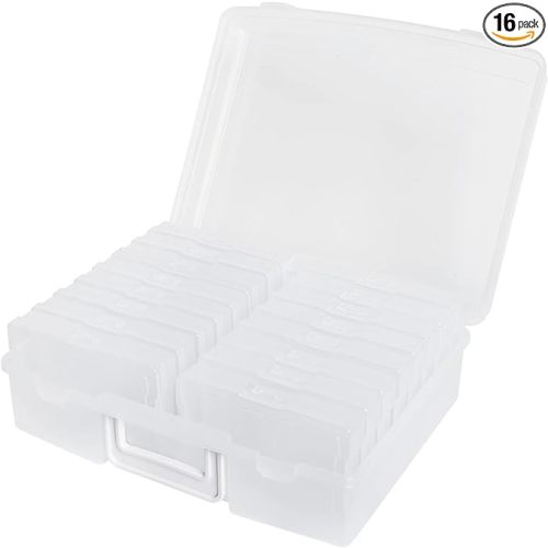 novelinks Transparent 4" x 6" Photo Cases and Clear Craft Keeper with Handle - 16 Inner Cases Plastic Storage Container Box (Clear)
