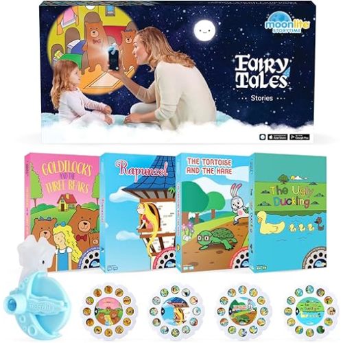 Moonlite Storytime Mini Projector with 4 Fairy Tale Stories, A Magical Way to Read Together, Digital Storybooks, Fun Sound Effects, Learning Gifts for Kids Ages 1 and Up
