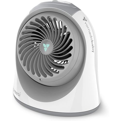 Breesi Nursery Air Circulator Fan for Baby and Kids Room with Child Lock, Hidden Cord Storage, Finger-Friendly Design, White