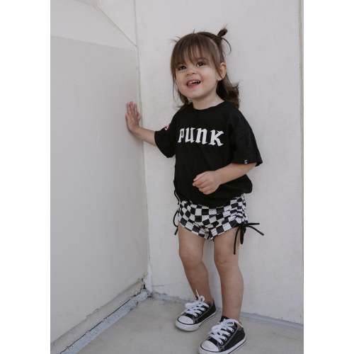 Little Trouble Checkered Black Girls Mesh Shorts