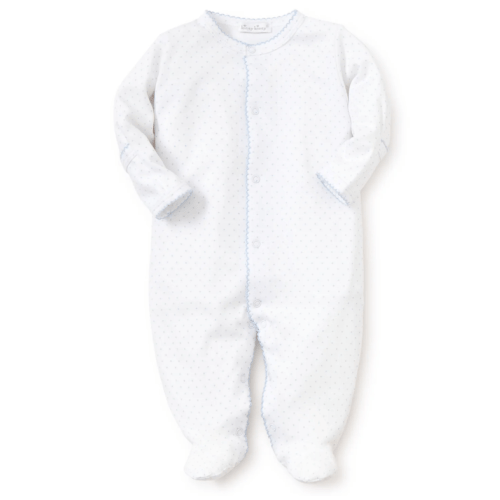 White/Blue New Kissy Dots Print Footie - Newborn