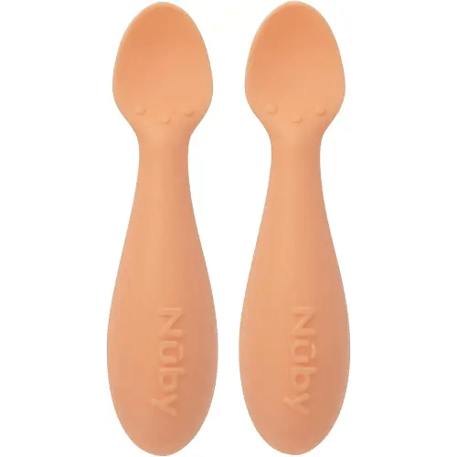 Nuby Silicone Mini Spoons - (2-Pack) Baby-Led Weaning Spoons for Babies - 4+ Months - Orange