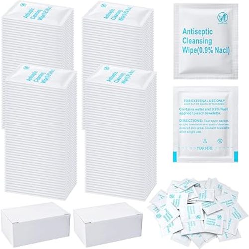 Treela 150 Pcs Sterile Saline Wipes Antiseptic Cleansing Individually Wrapped Travel Wet Wipes Unscented Cleansing Face Eye Wound Aftercare Swabs for Adult Travel Individual Packet