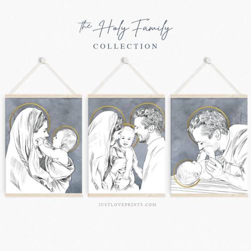 The Holy Family Collection of 3 Prints | Catholic Mom Gift | Catholic Godparent Gift | Catholic Baby Shower | Multiple Sizes