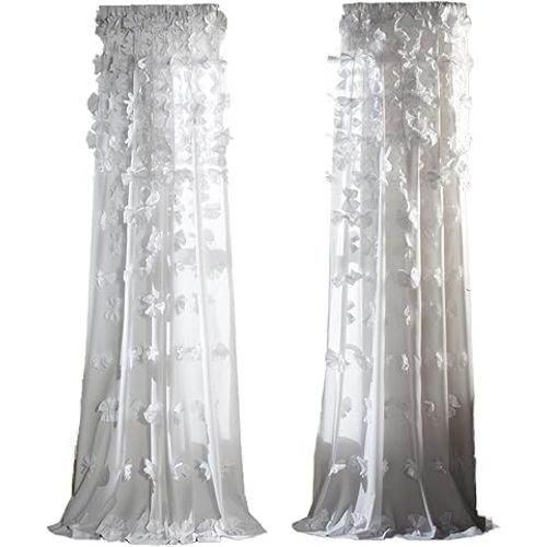Lush Decor Riley Window Curtain Panel - Charming Handmade Bow Details - Elegant Light Filtering Single Curtain for Living Room, Dining Room, or Bedroom - 54" W x 84" L, White