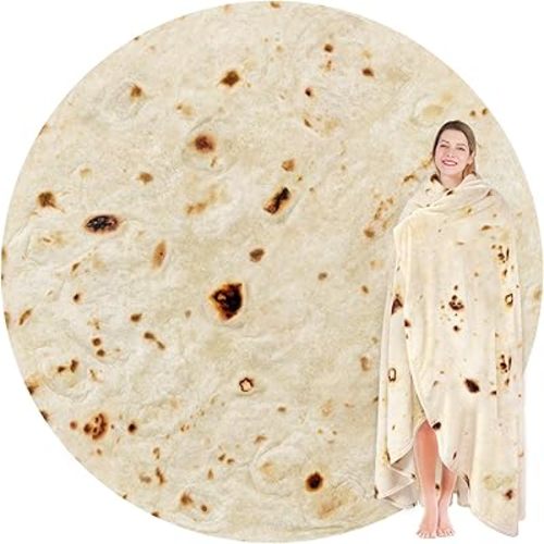 Jorbest Burritos Tortilla Throw Blanket Birthday Gifts for Adult and Kids, Realistic Tortilla Food Blanket Funny Gifts for Women Men Teen Mom Dad, 285 GSM Soft Flannel Taco Blanket (Beige, 47 inches)