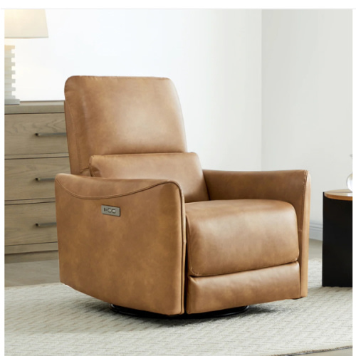 Tracee Power Swivel Nursery Glider Recliner- FAUX LEATHER CAMEL