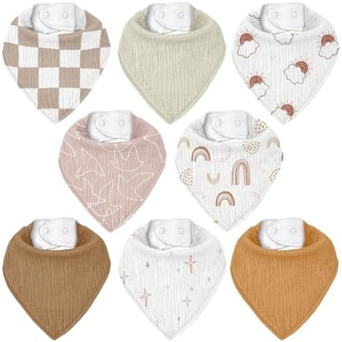 Muslin Baby Bibs 8 Pack, Baby Bandana Drool Bib for Drooling and Teething, Cotton Soft Absorbent for Girls Boys