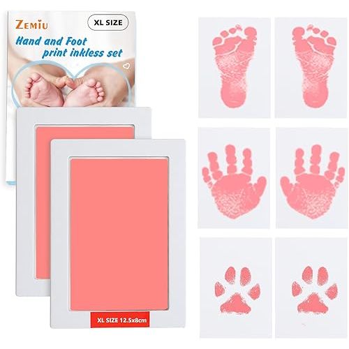 2 Pack Large Clean-Touch Ink Pads, Baby Handprints and Footprints for 0-18 Months, Inkless Hand and Footprint Kit,Baby Print,DIY Newborn Keepsake Gifts,Cat/Dog Paw Print Kit-Pink
