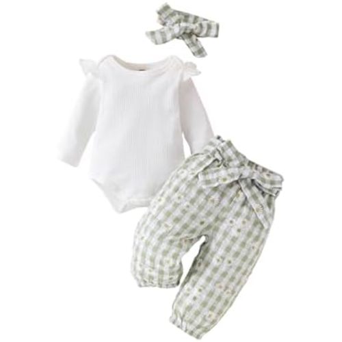 Kaipiclos Newborn Infant Girl Clothes 0 3 6 12 18 24 Months Rib Knit Romper Daisy Print Pants Headbands Baby Clothes Girls