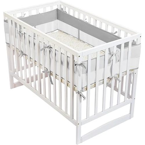 4Pcs Anti-Collision Mesh Liner for Bed, Upholstered Cushioned Pads for Cribs, Soft Padding for Sides Padded Covers (Grey)