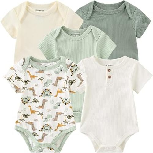 Kiddiezoom Newborn Baby Unisex Cotton One-Piece Bodysuits Baby Gift 5-Pack Baby Clothes