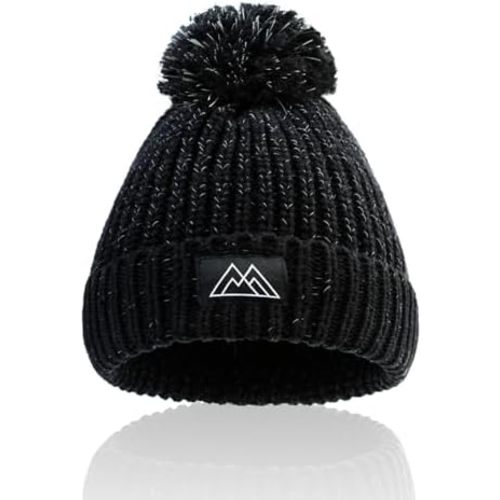 Baby Beanie Reflective Toddler Winter Hat Knitted Infant Beanies for Girls Boys Novelty Pom Pom Hats