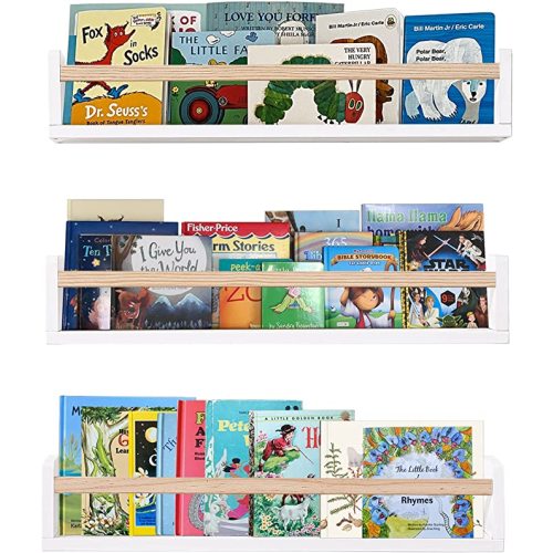 AZSKY White Floating Nursery Book Shelves 24 Inch Wall Bookshelf for Kids Room Décor Wall Mounted Wood Book Shelf a Set of 3 Bedoom Bathroom Storage Shelf