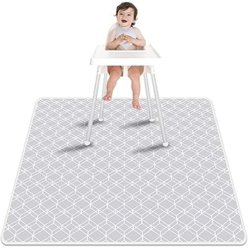 Paw Legend Washable Highchair Splat Floor Mat- Anti-Slip Silicone Spot Splash Mess Mat(53'' X 53'')-Food Catcher Art Craft Leak Proof Mat,Diamond