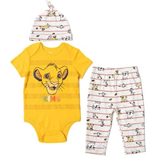 Disney Pixar Toy Story Monsters Inc. Lion King Mickey Mouse Mike Baby Bodysuit Pants and Hat 3 Piece Set Newborn to Infant