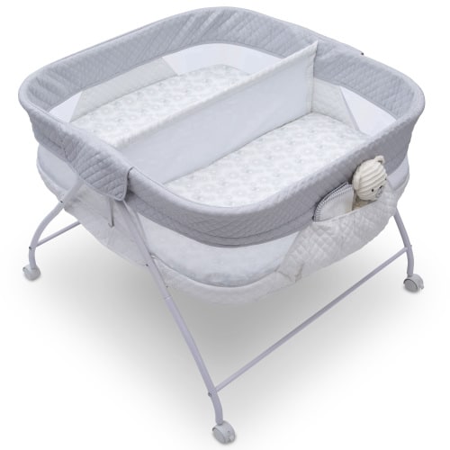 Little Folks Twin EZ Fold Ultra Compact Double Bassinet by Delta Children, Aqua Geo
