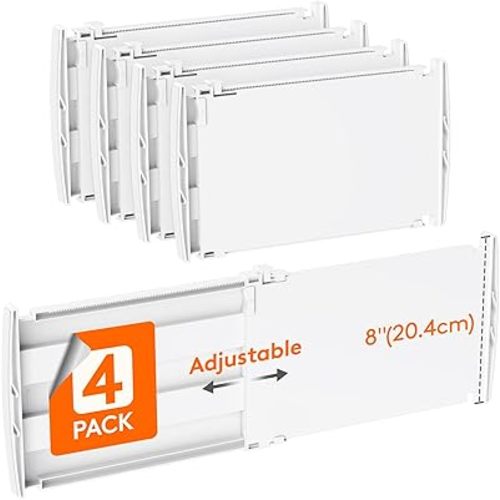 Lifewit 4 Pack Drawer Dividers Plastic 8" High, 14-23" Adjustable Drawer Organizers for Clothes, Expandable Dresser Separators in Bedroom/Bathroom/Kitchen/Fridge/Office Organization and Storage