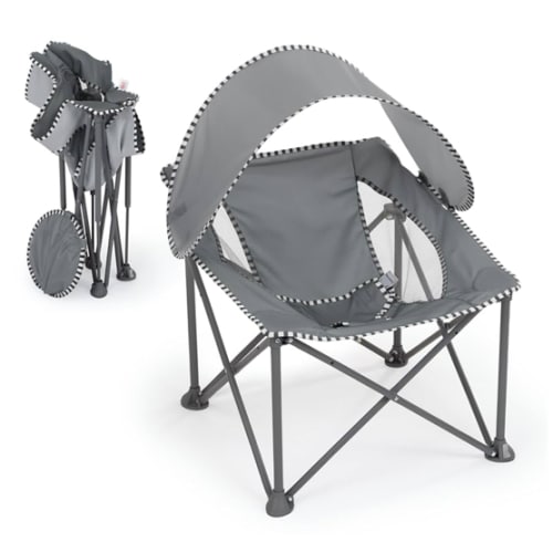Bright Starts Pop 'N Chill Travel Seat, Indoor/Outdoor Use, Infant Seat with UPF 50+ Canopy, Grey, Ages 0-6 Months