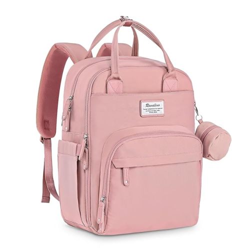 RUVALINO Diaper Bag Backpack, Multifunction Travel Back Pack for Girls, Maternity Baby Changing Bags with Changing Pad for Mom, Large Capacity, Waterproof and Stylish, Pink - Classic_pink