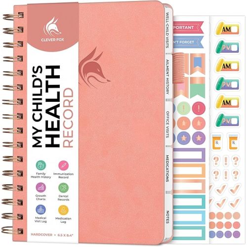 Clever Fox My Child's Health Record Keeper – Child & Baby Medical Records Organizer Log Book – Childcare Journal Notebook & Healthy Tracker for Newborn & Children – Childcare Essentials (Peach Pink)