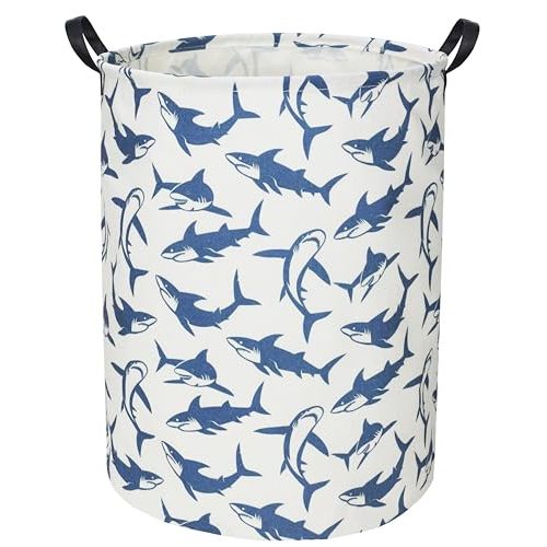 TIBAOLOVER Shark Kids Laundry Basket Baby Hamper Shark Toy Storage Bin for Boys Room Decor Baby Nursery Hamper Gift Baskets for Bedroom Bathroom(Blue Shark)