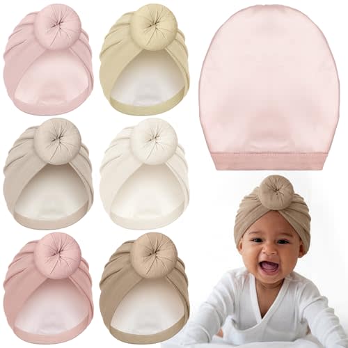 Shihanee 6 Pcs Satin Lined Baby Newborn Hats Beanie Hats Soft Silk Satin Bonnet Infant Toddler Cap for 0-6 Months Girls Boys