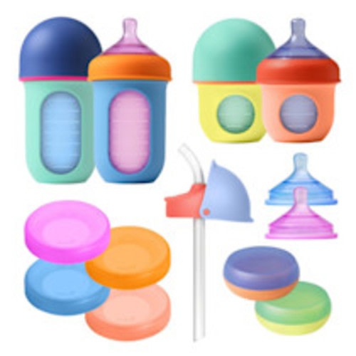 Boon NURSH Silicone Pouch Bottle Grow with Baby Bundle: Colorblock