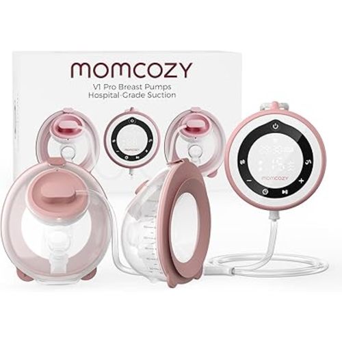 Momcozy Breast Pump Hospital-Grade, Hands-Free & Portable Wearable Pump with 3 Modes|15 Levels, Equipped with Leak-Proof DoubleFit Flange, Deep Pink