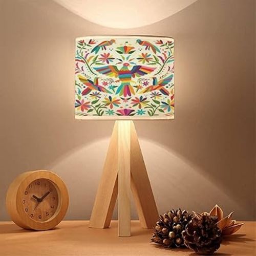 Small Lamp Colorful Mexican Traditional Textile Embroidery Style from Tenango Bedside Tripod Table Lamp Cute Mini Desk Nightstand Reading Lamps Boho Kids Nursery Lamp for Bedroom Classroom Decor