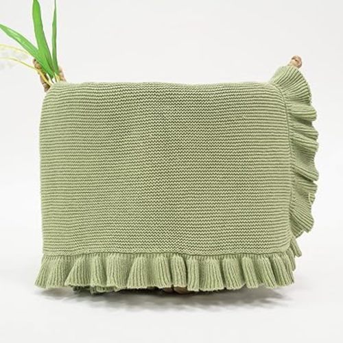 Ruffle Knit Blanket for Baby - 100% Luxury Soft Cotton Knit Warm Cozy Cuddle Stroller Crib Blanket for Newborns, Infants, & Toddlers (Sage Green)