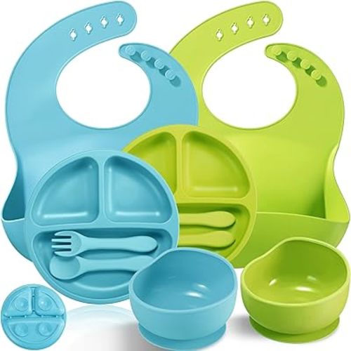 Gejoy 10 Pack Baby Feeding Set, Silicone Baby Feeding Set Silicone Baby Feeding Set Silicone Divided Suction Plate
