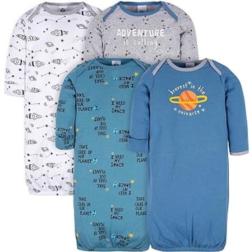 Gerber Baby Boy and Girls 4-Pack Sleeper Gown - 0-6 Months - Sky