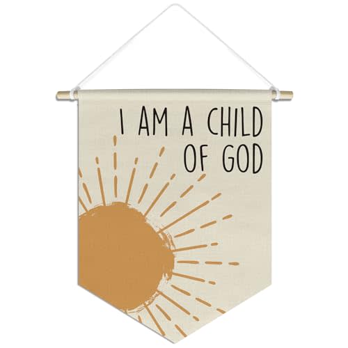 OXW Christian Nursery Wall Art Banner, Bible Verses Wall Decor for Nursery Kids, I am a Child of God, Scripture Hanging Pennant Flag Banner for Church Baby Room Classroom Playroom Wall Art Poster&Prints