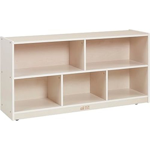 ECR4Kids 5-Compartment Mobile Storage Cabinet, 24in, Classroom Furniture, White Wash