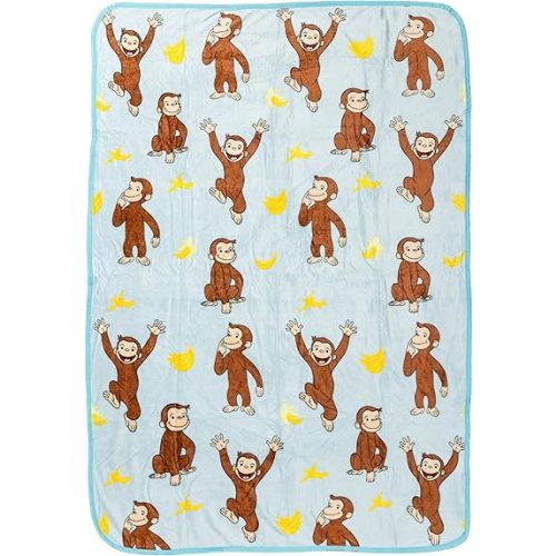 Silver Buffalo Curious George Monkey Banana 45" x 60" Fleece Throw, Soft and Cozy Blanket, 185 GSM
