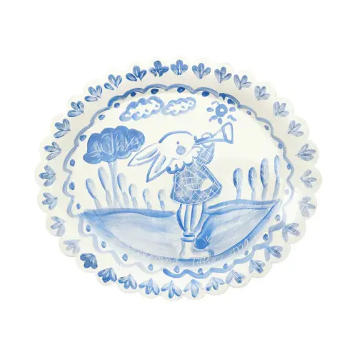 Scalloped Birth Plate - Blue with Rabbit - to be sent post birth with Name and Birth Date