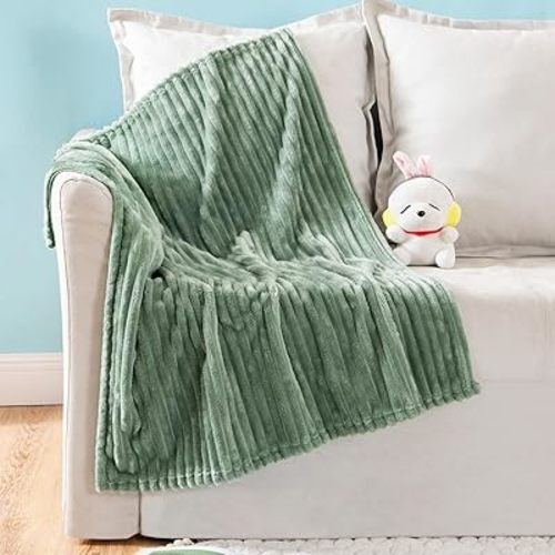 MIULEE Fleece Baby Blanket for Infant, Newborn, Durable Plush Fuzzy Extra Soft Warm Cozy Sage Green Striped Flannel Throw Blanket for Crib Couch Sofa Bed 30"x40"