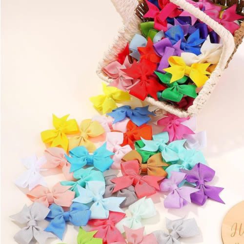 doboi 80PCS 2'' Baby Girls Fully Lined Grosgrain Boutique Solid Color Ribbon Mini Hair Bows Clips for Teens Infants Kids Toddlers Newborn Children Set of 40 Pairs