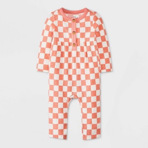 Baby Girls' Checkered Romper - Cat & Jack™ Pink, Size: Infant3-6M