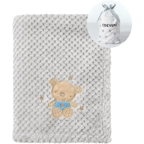CREVENT 30''X40'' Cute Cozy Fluffy Warm Baby Blanket for Girls Boys Infants Toddlers' Bedding Crib Cot Stroller, Baby Shower Birthday Newborn's Gift Grey- Baby Bear