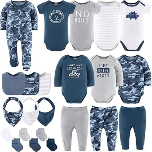 The Peanutshell Baby Layette Gift Set for Boys - Newborn Boy Gift Sets, Baby Clothes & Newborn Essentials - Blue Camo
