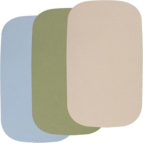 Muslin Bassinet Sheets 3 Pack, 100% Cotton Baby Fitted Sheet 35" X 20" Compatiable with AMKE 3 in 1 Bassinets, MiClassic, Uiuwoo, Foalom, YADAQE, Milliard and TCBunny Bassinet, Beige Green and Blue