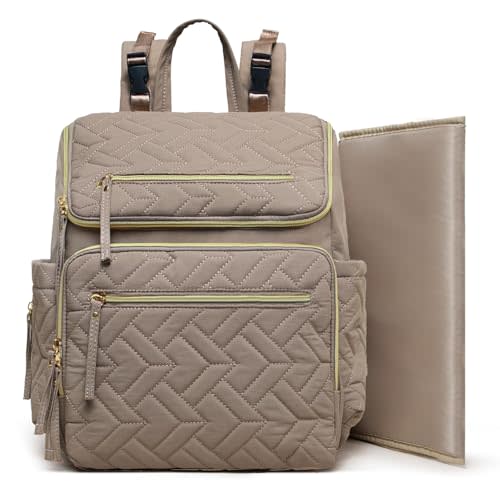 Omanmoli Diaper Bag Backpack Large Baby Travel Bag Diaper Essential Bag with 17 Diaper Bag Organizers,4 Insulated Pockets,Portable Changing Pad,Stroller Buckles,Brown