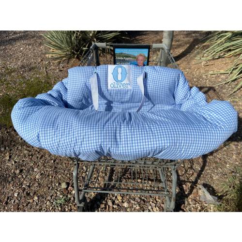 Personalized gingham shopping cart cover, high chair cover, grocery cart cover light blue, boy shopping cart cover, monogram cart cover