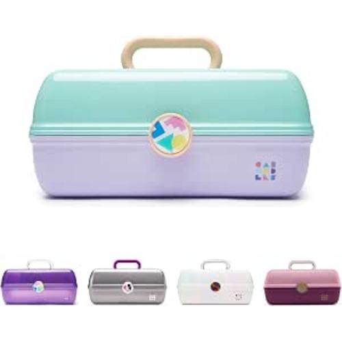 Caboodles On-The-Go Girl Makeup Box, Seafoam on Lavender, Hard Plastic Makeup Organizer Box, Built-In Mirror, Secure Latch for Safe Travel, Spacious Storage for Large Items